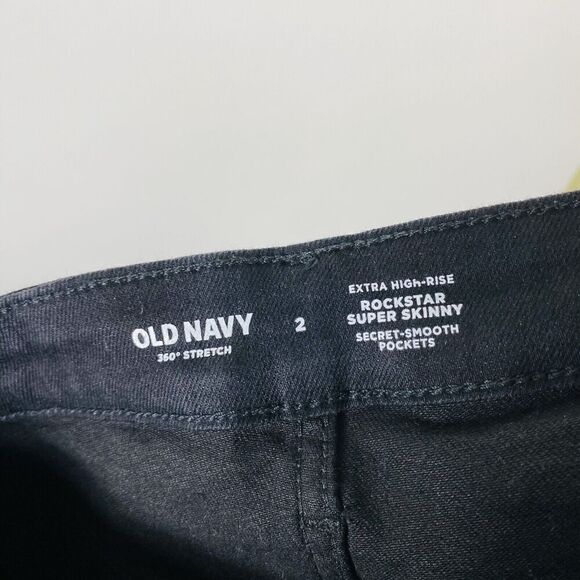 Old Navy Size 2 Extra High Rise Raw Hem Rockstar Super Skinny Jeans Black - Picture 4 of 5